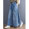 imageYeokou Women Wide Leg Cotton Jeans Elastic Drawstring Hight Waist Denim Pants Baggy Casual Trousers CulottesBlue