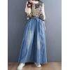 imageYeokou Women Wide Leg Cotton Jeans Elastic Drawstring Hight Waist Denim Pants Baggy Casual Trousers CulottesBlue