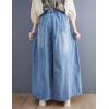 imageYeokou Women Wide Leg Cotton Jeans Elastic Drawstring Hight Waist Denim Pants Baggy Casual Trousers CulottesBlue
