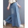 imageYeokou Women Wide Leg Cotton Jeans Elastic Drawstring Hight Waist Denim Pants Baggy Casual Trousers CulottesBlue