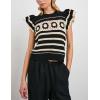 imageYeokou Womens Crochet Sweater Top Short Flutter Sleeve Crew Neck Summer Casual Knit Tank PulloversBlack