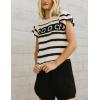 imageYeokou Womens Crochet Sweater Top Short Flutter Sleeve Crew Neck Summer Casual Knit Tank PulloversWhite