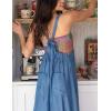 imageYeokou Womens Tie Overall Floral Cotton Jumpsuit Patchwork Pocket Romper Summer Casual OutfitBlue