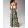 imageYeokou Womens Tie Overall Floral Cotton Jumpsuit Patchwork Pocket Romper Summer Casual OutfitGreen