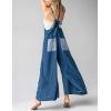 imageYeokou Womens Tie Overall Floral Cotton Jumpsuit Patchwork Pocket Romper Summer Casual OutfitNavy
