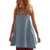 imageYeokou Women Mini Dress Sleeveless ALine Adjustable Button Straps Scoop Neck Cropped Loose Slip Dress with PocketsBlue