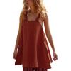 imageYeokou Women Mini Dress Sleeveless ALine Adjustable Button Straps Scoop Neck Cropped Loose Slip Dress with PocketsRust