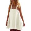 imageYeokou Women Mini Dress Sleeveless ALine Adjustable Button Straps Scoop Neck Cropped Loose Slip Dress with PocketsWhite