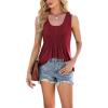 imageYeokou Women Pleated Solid Color Tank Crewneck Ruffled Hem Sleeveless Loose Casual Summer TopRed