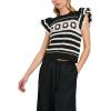 imageYeokou Womens Crochet Sweater Top Short Flutter Sleeve Crew Neck Summer Casual Knit Tank PulloversBlack