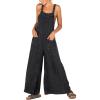imageYeokou Womens Tie Overall Floral Cotton Jumpsuit Patchwork Pocket Romper Summer Casual OutfitBlack
