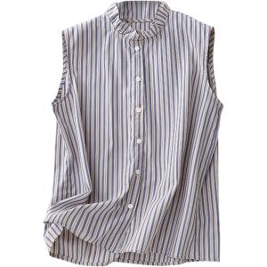 imageYeokou Women Sleeveless Button Down Shirt Ruffled Collar Tank Loose Top Casual Summer Blouse 2025Blue