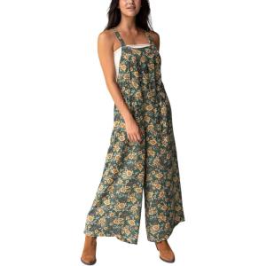 imageYeokou Womens Tie Overall Floral Cotton Jumpsuit Patchwork Pocket Romper Summer Casual OutfitGreen