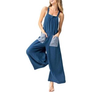 imageYeokou Womens Tie Overall Floral Cotton Jumpsuit Patchwork Pocket Romper Summer Casual OutfitNavy
