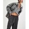 imageYeokou Women Cotton Linen Wide Leg Pants Elastic High Waist Loose Fit Seam Pull On Trousers with PocketsBlack