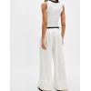 imageYeokou Women Cotton Linen Wide Leg Pants Elastic High Waist Loose Fit Seam Pull On Trousers with PocketsIvory