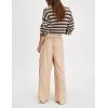 imageYeokou Women Cotton Linen Wide Leg Pants Elastic High Waist Loose Fit Seam Pull On Trousers with PocketsLightkhaki