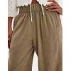 imageYeokou Women Cotton Linen Wide Leg Pants Elastic High Waist Loose Fit Seam Pull On Trousers with PocketsOlivine