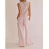 imageYeokou Women Cotton Linen Wide Leg Pants Elastic High Waist Loose Fit Seam Pull On Trousers with PocketsPink