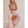 imageYeokou Women Cotton Linen Wide Leg Pants Elastic High Waist Loose Fit Seam Pull On Trousers with PocketsPink