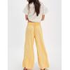 imageYeokou Women Cotton Linen Wide Leg Pants Elastic High Waist Loose Fit Seam Pull On Trousers with PocketsYellow