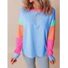imageYeokou Womens Color Block Long Sleeve TShirt Casual Loose Fit Crewneck Cotton Pullover Spring Sweatshirt TopsBlue