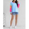 imageYeokou Womens Color Block Long Sleeve TShirt Casual Loose Fit Crewneck Cotton Pullover Spring Sweatshirt TopsBlue