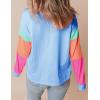 imageYeokou Womens Color Block Long Sleeve TShirt Casual Loose Fit Crewneck Cotton Pullover Spring Sweatshirt TopsBlue