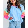 imageYeokou Womens Color Block Long Sleeve TShirt Casual Loose Fit Crewneck Cotton Pullover Spring Sweatshirt TopsBlue