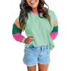 imageYeokou Womens Color Block Long Sleeve TShirt Casual Loose Fit Crewneck Cotton Pullover Spring Sweatshirt TopsGreen