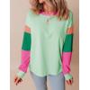 imageYeokou Womens Color Block Long Sleeve TShirt Casual Loose Fit Crewneck Cotton Pullover Spring Sweatshirt TopsGreen