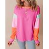 imageYeokou Womens Color Block Long Sleeve TShirt Casual Loose Fit Crewneck Cotton Pullover Spring Sweatshirt TopsPink