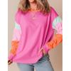 imageYeokou Womens Color Block Long Sleeve TShirt Casual Loose Fit Crewneck Cotton Pullover Spring Sweatshirt TopsPink