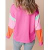 imageYeokou Womens Color Block Long Sleeve TShirt Casual Loose Fit Crewneck Cotton Pullover Spring Sweatshirt TopsPink