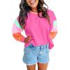 imageYeokou Womens Color Block Long Sleeve TShirt Casual Loose Fit Crewneck Cotton Pullover Spring Sweatshirt TopsPink