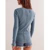 imageYeokou Womens Henley Tunic Shirts Long Sleeve Slim Fit Basics Ribbed Crewneck Button up TopsBluegray