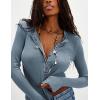 imageYeokou Womens Henley Tunic Shirts Long Sleeve Slim Fit Basics Ribbed Crewneck Button up TopsBluegray