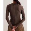 imageYeokou Womens Henley Tunic Shirts Long Sleeve Slim Fit Basics Ribbed Crewneck Button up TopsCoffee