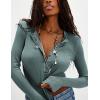 imageYeokou Womens Henley Tunic Shirts Long Sleeve Slim Fit Basics Ribbed Crewneck Button up TopsTeal