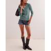 imageYeokou Womens Henley Tunic Shirts Long Sleeve Slim Fit Basics Ribbed Crewneck Button up TopsTeal