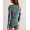 imageYeokou Womens Henley Tunic Shirts Long Sleeve Slim Fit Basics Ribbed Crewneck Button up TopsTeal