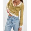imageYeokou Womens Henley Tunic Shirts Long Sleeve Slim Fit Basics Ribbed Crewneck Button up TopsYellow