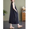 imageYeokou Womens Linen Cotton Dress Sleeveless Summer Casual Tank Midi Dresses with PocketBlack