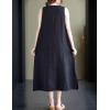 imageYeokou Womens Linen Cotton Dress Sleeveless Summer Casual Tank Midi Dresses with PocketBlack
