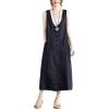 imageYeokou Womens Linen Cotton Dress Sleeveless Summer Casual Tank Midi Dresses with PocketBlack