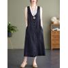 imageYeokou Womens Linen Cotton Dress Sleeveless Summer Casual Tank Midi Dresses with PocketBlack