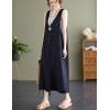 imageYeokou Womens Linen Cotton Dress Sleeveless Summer Casual Tank Midi Dresses with PocketBlack