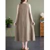 imageYeokou Womens Linen Cotton Dress Sleeveless Summer Casual Tank Midi Dresses with PocketKhaki