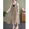 imageYeokou Womens Linen Cotton Dress Sleeveless Summer Casual Tank Midi Dresses with PocketKhaki