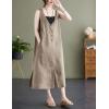 imageYeokou Womens Linen Cotton Dress Sleeveless Summer Casual Tank Midi Dresses with PocketKhaki